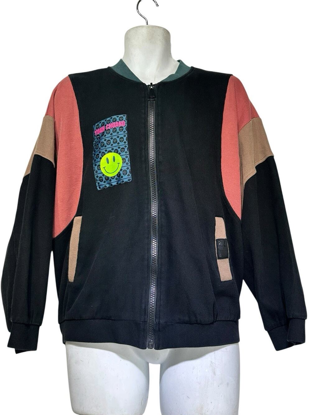 BUOSC HISAE Colorblock Ribbed Jacket Mens L Streetwear Smiley Face Yuan Chuang